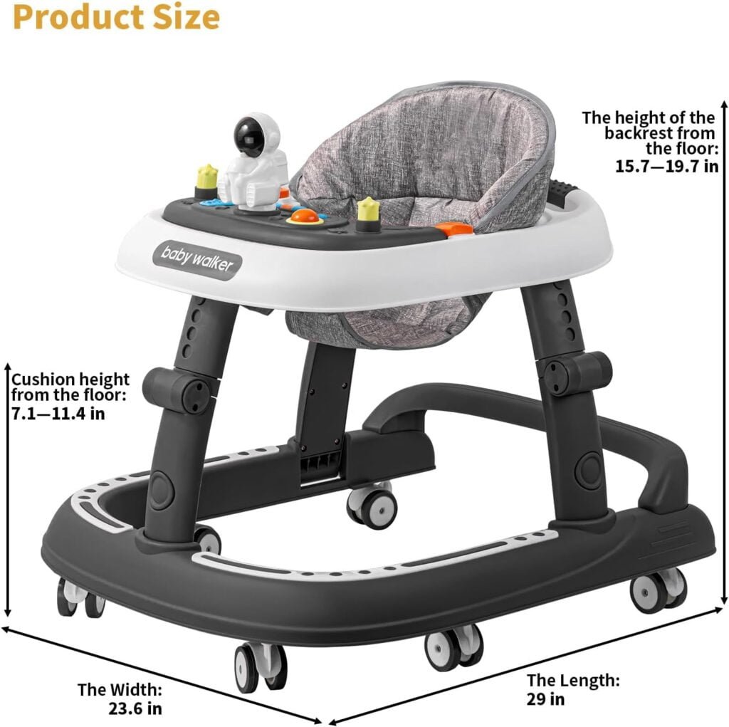 Baby Walker, 3-in-1 Foldable Baby Walker for Baby Boys and Baby Girls, 8-Gear Height Adjustable Baby Walkers with Wheels and Baby Activity Center with Astronaut Toys for Baby 6-24 Months