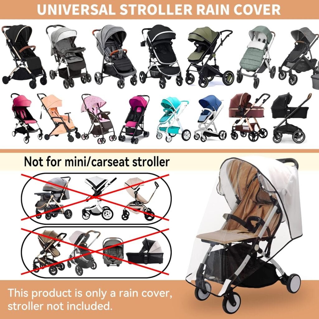 BEMECE Baby Stroller Rain Cover, Universal Stroller Accessory - Waterproof Windproof Travel Weather Shield Thick  Durable Protect from Dust and Snow with Breathable Ventilation Mesh Clear Visibility