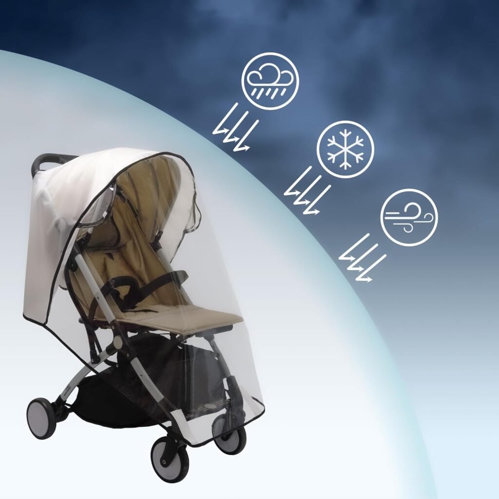 BEMECE Baby Stroller Rain Cover, Universal Stroller Accessory - Waterproof Windproof Travel Weather Shield Thick  Durable Protect from Dust and Snow with Breathable Ventilation Mesh Clear Visibility