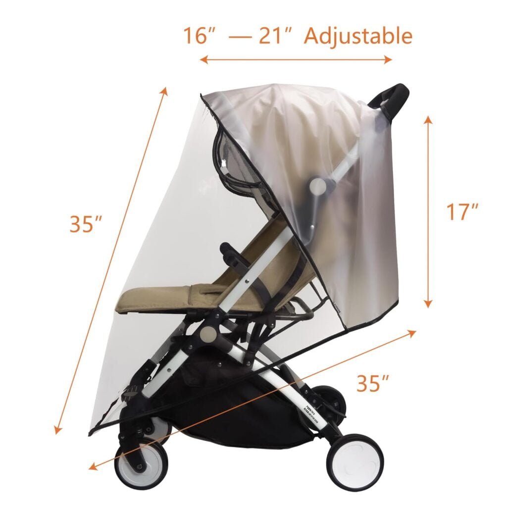 BEMECE Baby Stroller Rain Cover, Universal Stroller Accessory - Waterproof Windproof Travel Weather Shield Thick  Durable Protect from Dust and Snow with Breathable Ventilation Mesh Clear Visibility
