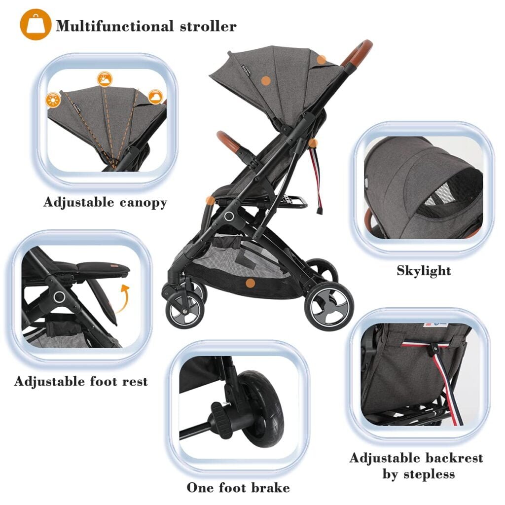 Blahoo Lightweight Baby Stroller, Folding Compact Travel Stroller for Airplane, Umbrella Stroller for Toddler(Gray)