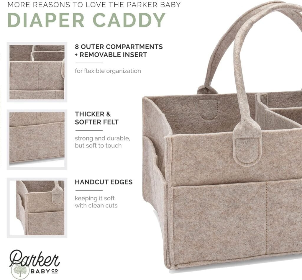 Parker Baby Diaper Caddy - Nursery Storage Bin and Car Organizer for Diapers and Baby Wipes - Oatmeal
