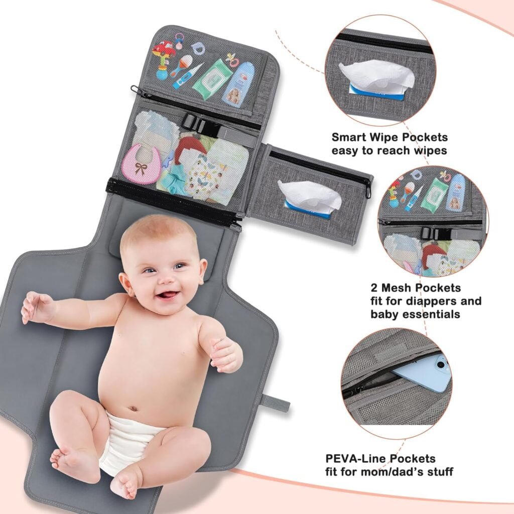 Vasttron Portable Diaper Changing Pad, Baby Changing pad with Smart Wipes Pocket for Newborn Girl  Boy, Waterproof Travel Changing Kit for Parents - an Ideal Baby Shower Gifts