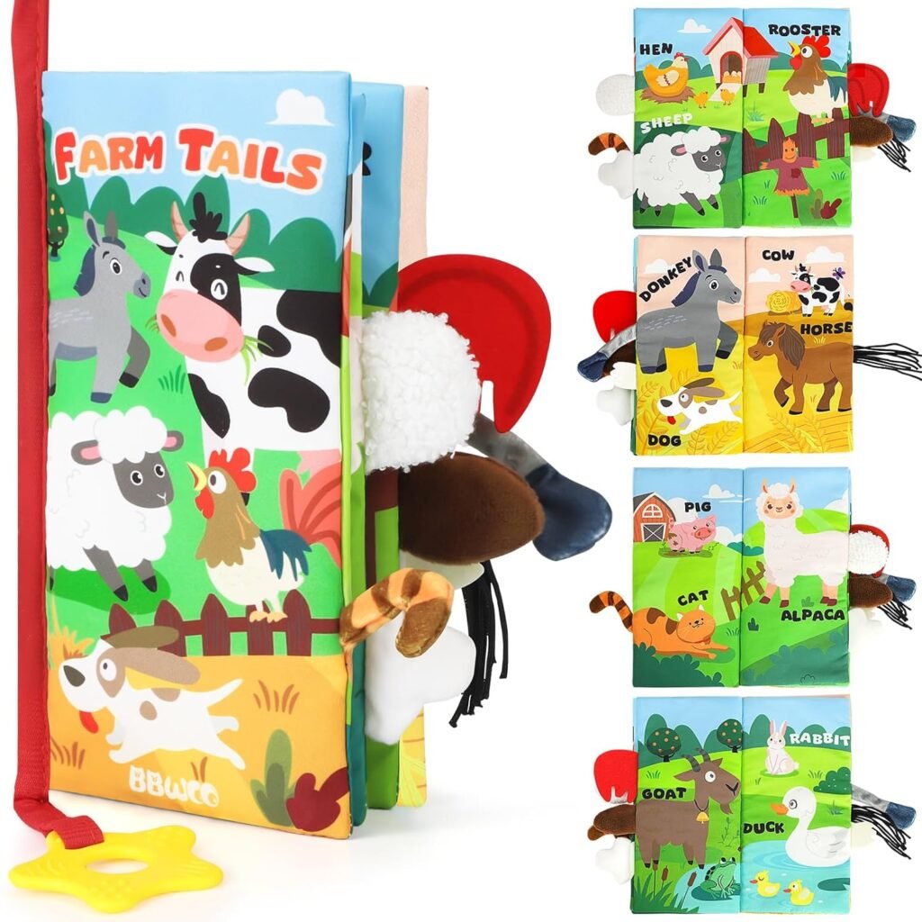 Baby Books Toys, Touch and Feel Crinkle Cloth Book with Teether for Infant, Baby Toys 0-3-6-12-18 Months, Early Development Stroller Soft Toys, Shower Gifts Stocking Stuffers for Boy Girl