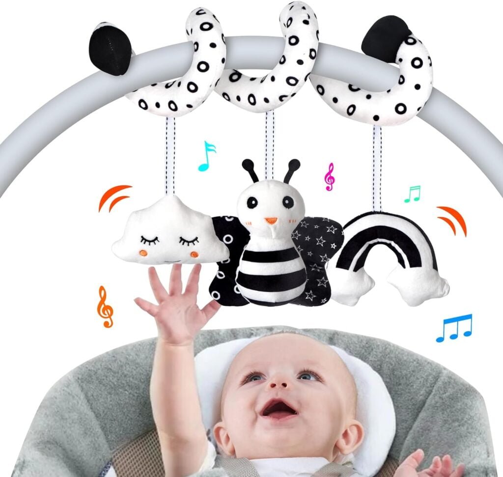 Baby Spiral Hanging Stroller and Car Seat Toys for Babies 0-6 Months Newborn Plush Activity Toys for Bed Bassinet Crib Baby Carrier Gifts (Bee)