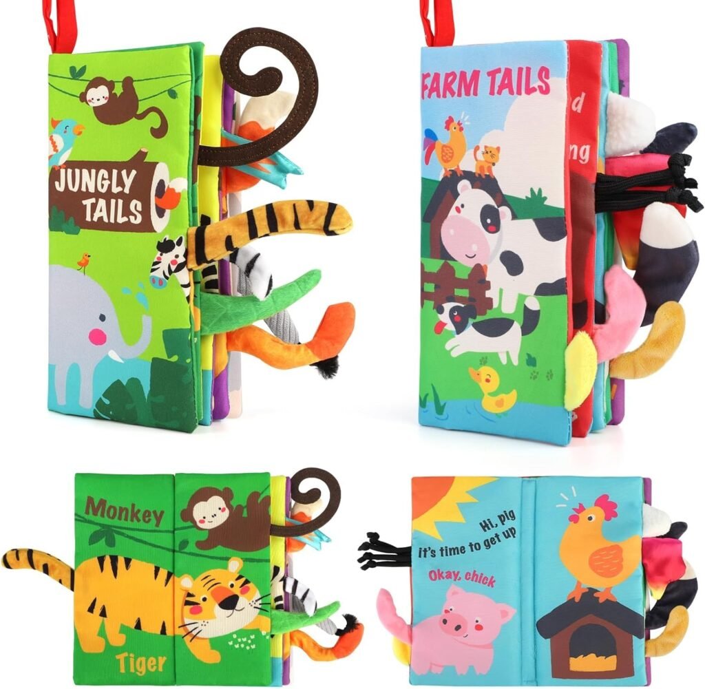 beiens Baby Books 0-6 Months, 2PCS Baby Toys 0-3-6-12-18 Months, Touch Feel Sensory Cloth Crinkle Soft Books, Tummy Time Toys, Infant Newborn Toys, Baby Boy Girl Shower Gifts Stroller Toys
