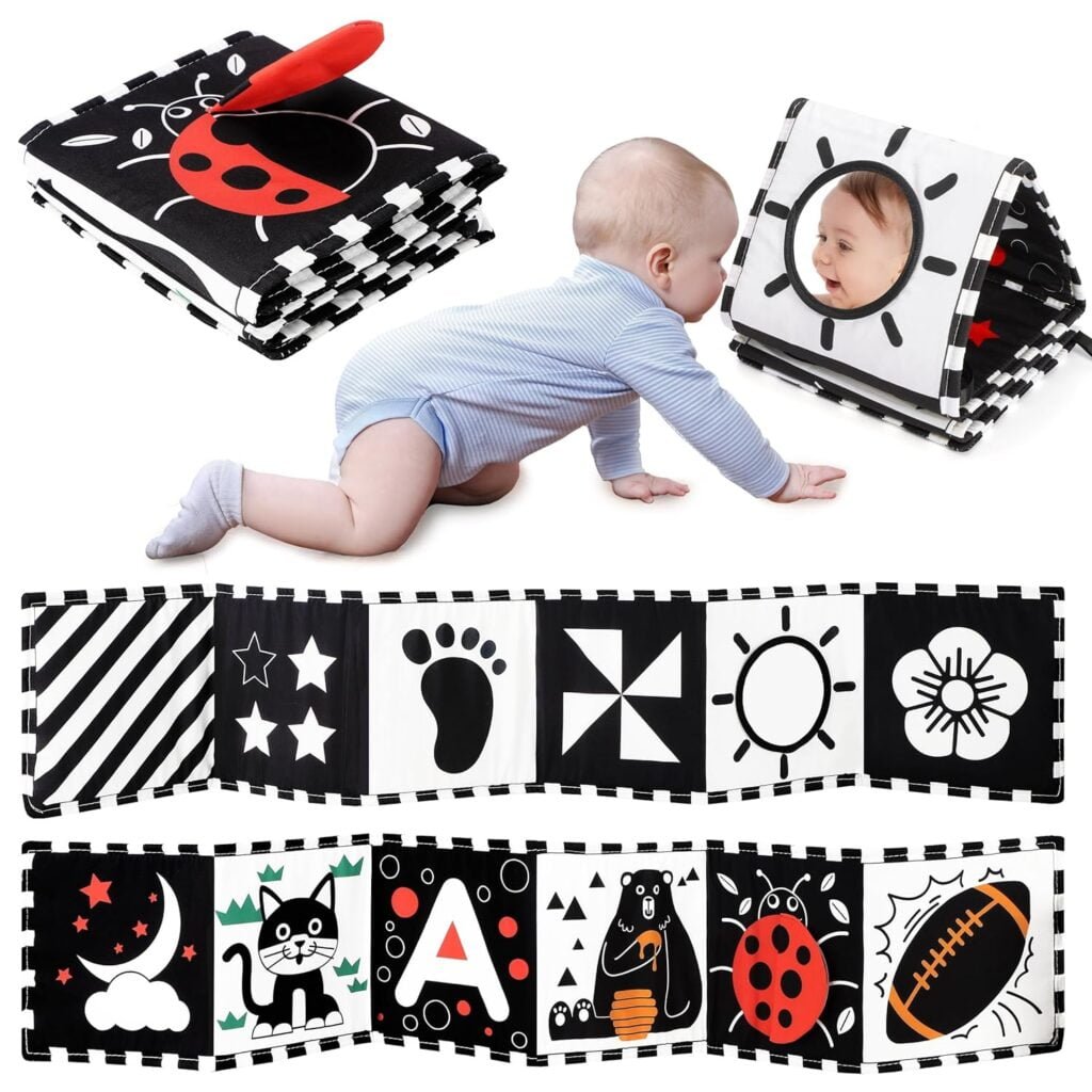 Black and White Baby Toys, High Contrast Newborn Toys 0-3 Months Brain Development, Tummy Time Toys, Soft Baby Book, Infant Sensory Toys 0-6-12 Months Visual Stimulation Montessori Toy Gift