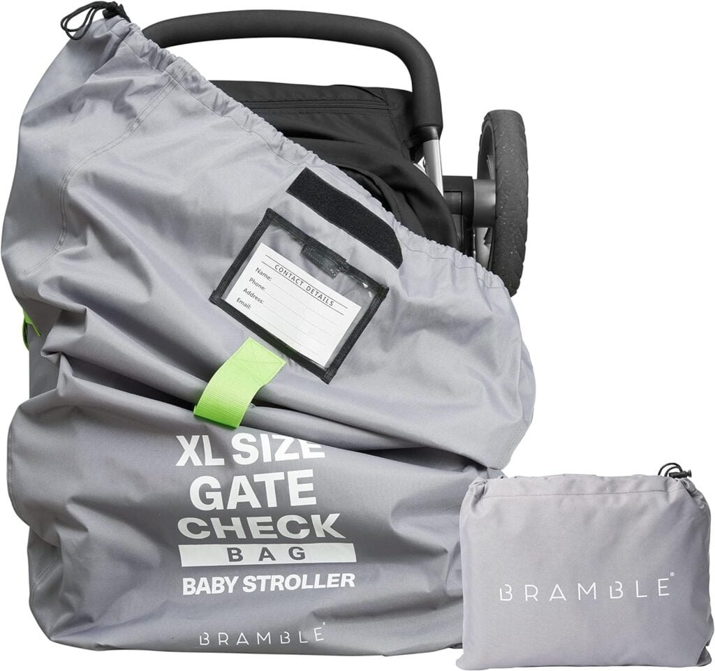 Bramble - 47 Inch Extra Large Gate Check Stroller Bag for Airplane. Waterproof, Padded Adjustable Back Strap, Travel Bag, Single  Double Stroller