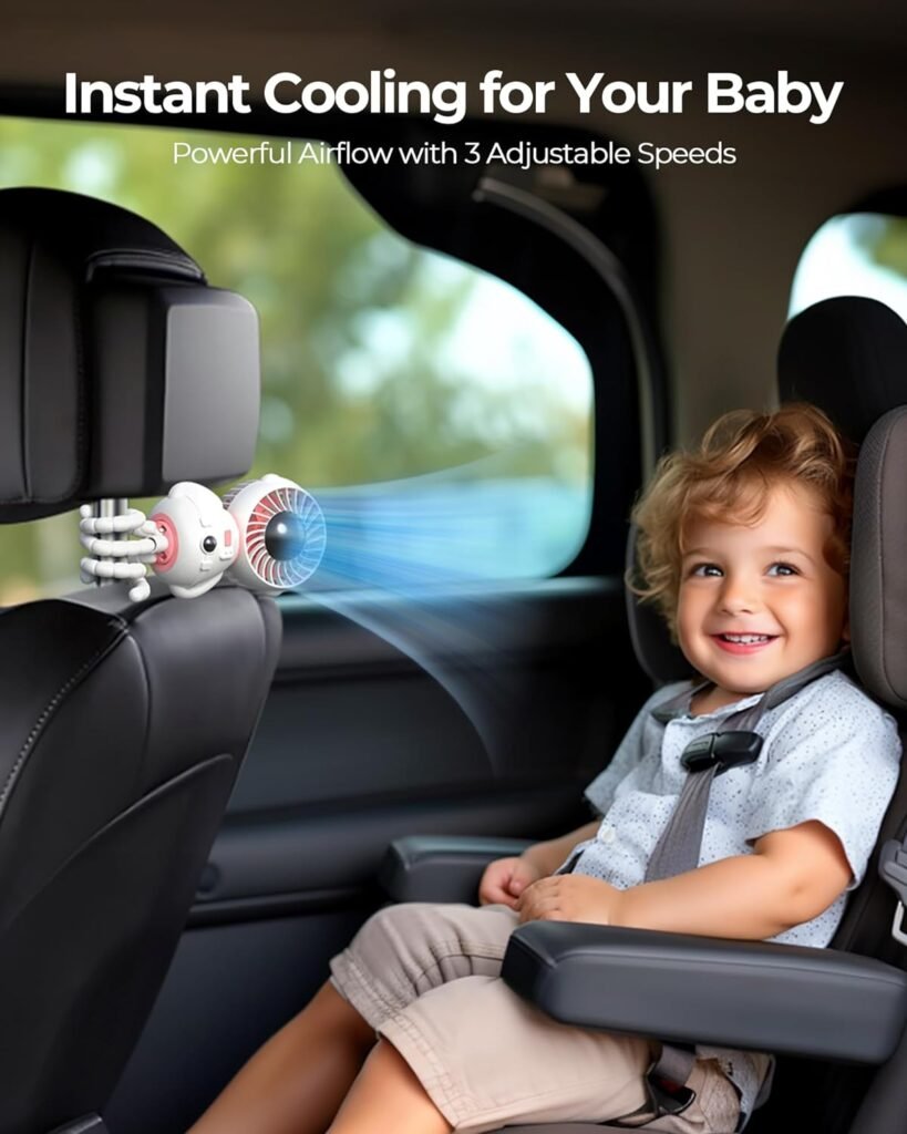 Koonie Astronaut Portable Stroller Fan, Rechargeable Battery Operated Detachable 270°Rotate Mini Clip Fan with Flexible Tripod, 3 Speed Personal Handheld Cooling Fan for Car Seat Crib Treadmill Travel
