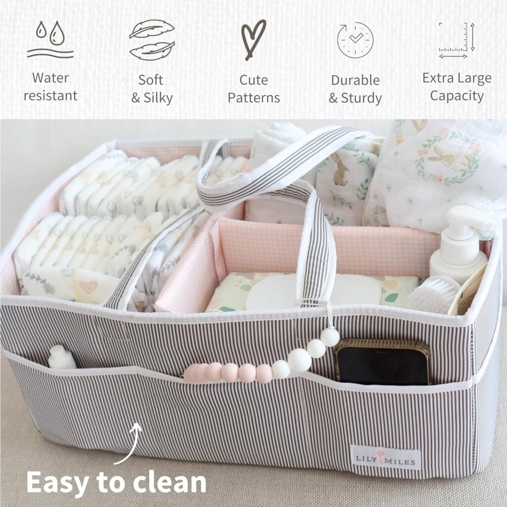 Lily Miles Baby Diaper Caddy - Large Organizer Tote Bag for Baby essentials Boy or Girl - Baby Shower Basket - Nursery Must Haves - Registry Favorites - Newborn Caddie Car Travel