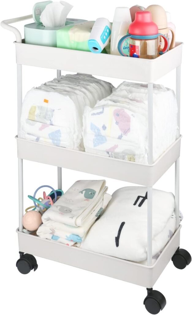 Volnamal Baby Diaper Caddy, Plastic Movable Cart for Newborn Nursery Essentials Diaper Storage Caddy Organizer for Changing Table Crib, Easy to Assemble, Beige