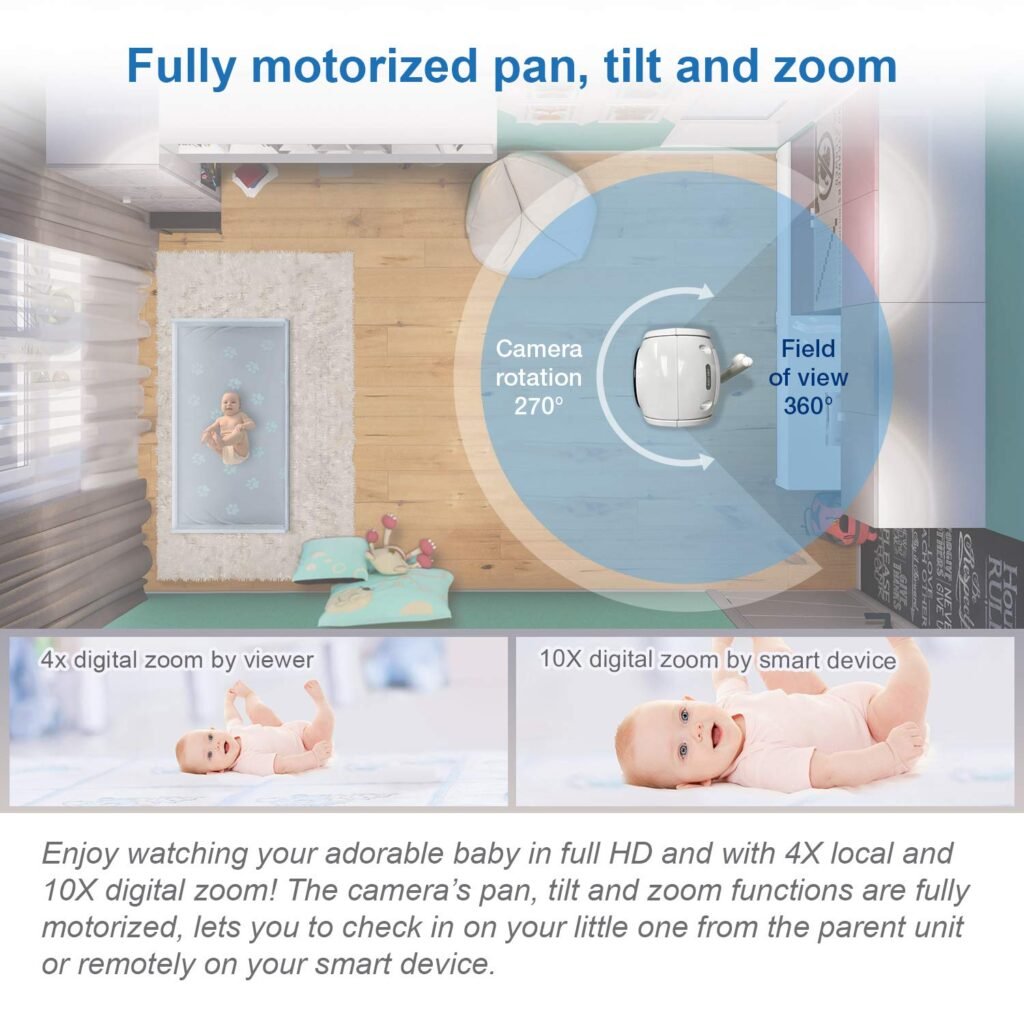 VTech Upgraded Smart WiFi Baby Monitor VM901, 5-inch 720p Display, 1080p Camera, HD NightVision, Fully Remote Pan Tilt Zoom, 2-Way Talk, Free Smart Phone App, Works with iOS, Android